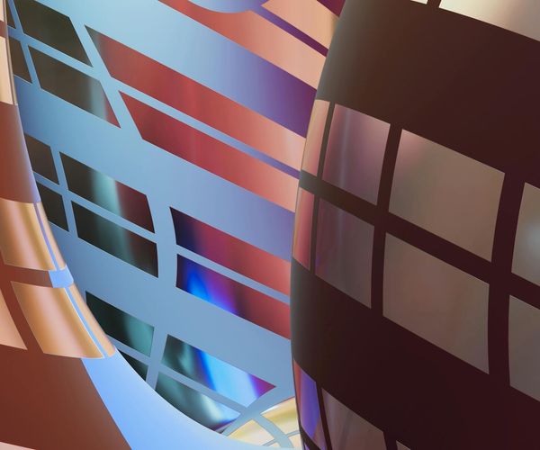 Abstract composition of flowing lines and light spheres